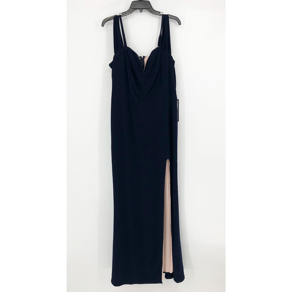 CITY STUDIO Trendy Off-The-Shoulder Gown 20W Navy Blue Rose Pink Dress Slit NWT - Picture 2 of 15